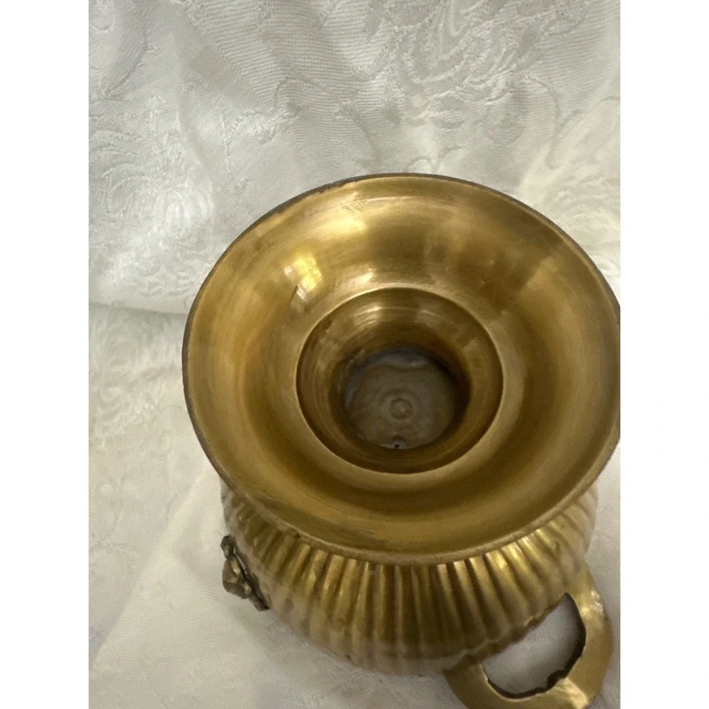 Antique Brass Lion Head Urn With Lid‎ & Handles